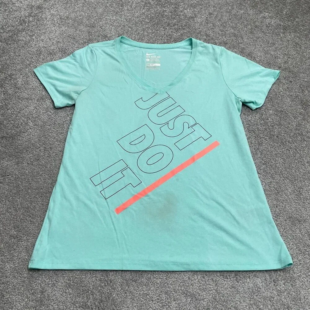 The Nike Tee Dri-Fit Graphic T-Shirt Womens Large Green V-Neck Active Athletic